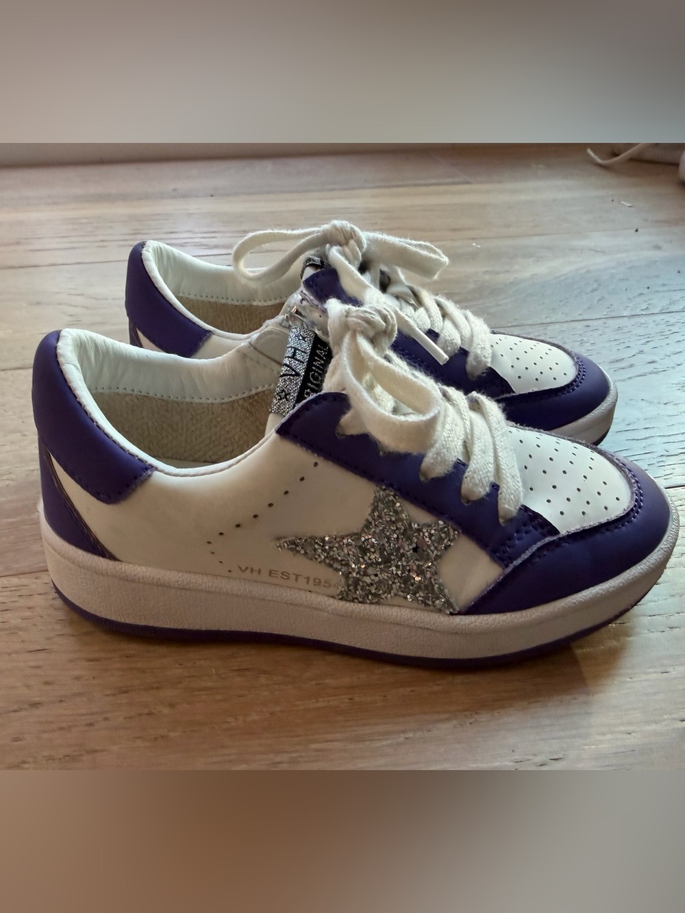 Vintage Havana Kids Purple Glitter Star Sneakers Size 13 Side Zip Lace Up Shoes